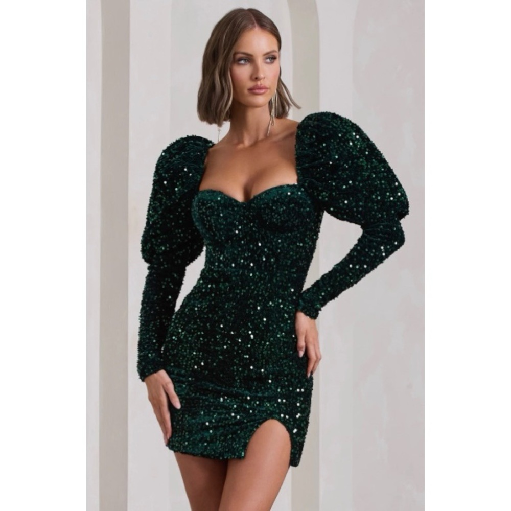 Club L London Shine Bright Sequin Mini Dress With Puff Sleeves